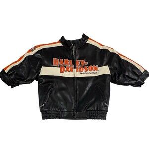 Vintage Y2K Kids Harley Davidson Faux Leather Motorcycle Jacket Size 2T